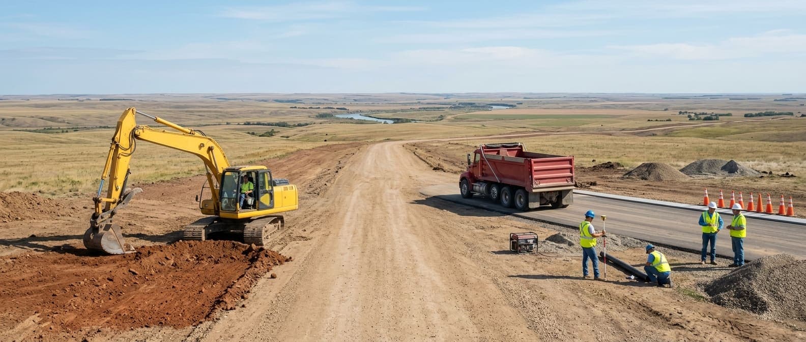 Chantier de travaux publics avec engins de terrassement